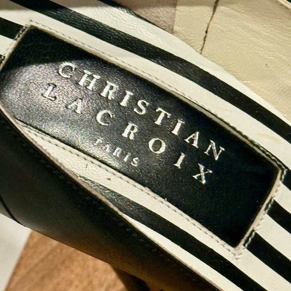 👠 Christian Lacroix Black & White Striped Heels – Size 38.5 (Made in Italy)